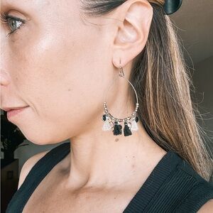 LOFT Silver and Black Geometric Drop Earrings